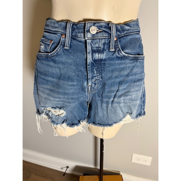 MOTHER Pants - MOTHER Superior The Skipper Short N Long Chew Distressed Denim Shorts Blue 25